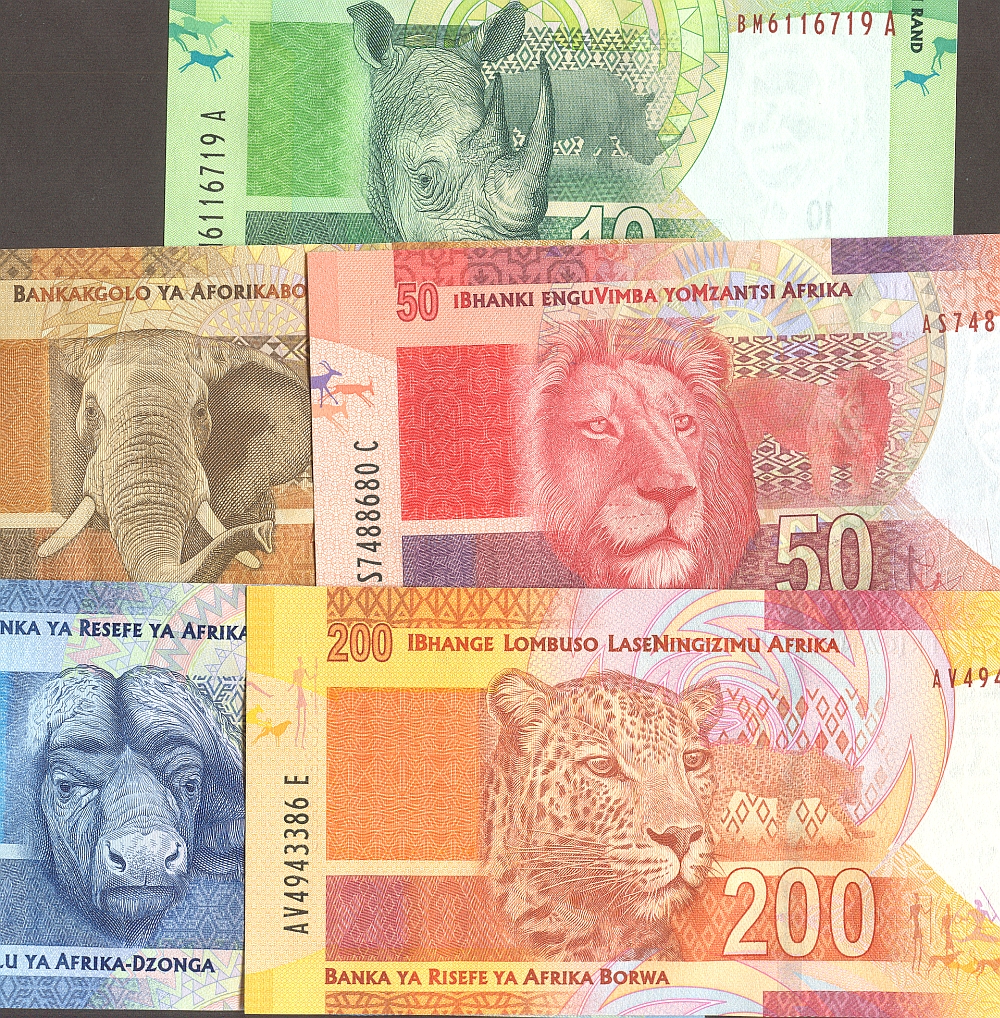 South Africa, Set of 2012 "Mandela Notes", 10-20-50-100 & 200 Rand, GemCU